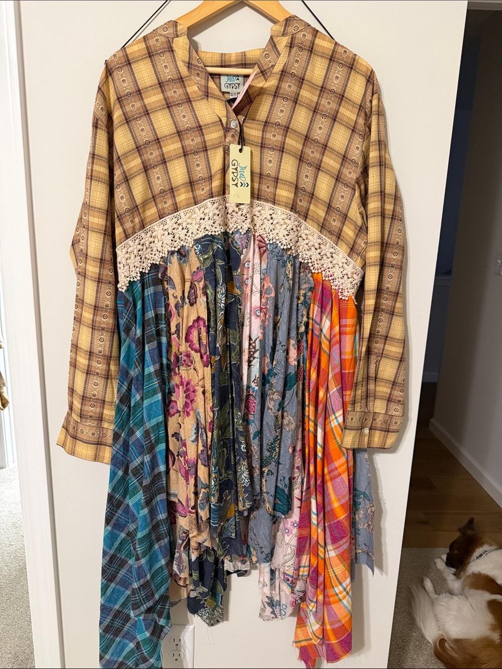 Jaded Gypsy Boho Patchwork Tunic with Yellow Plaid and Multi-Print Skirt